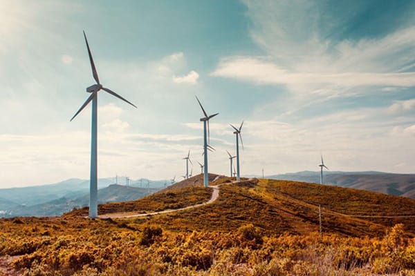 Renewable Energy Windmills in Field