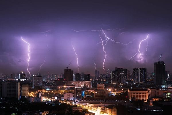 Lightning in Sky in City Electric Shock Concern