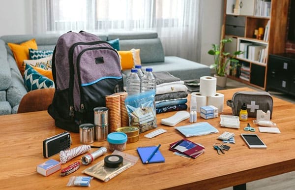 Emergency Supplies for Hurricane Scare Backpack on Table
